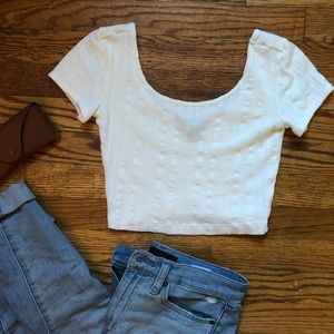 White Quilted Short Sleeve Crop Top Size S